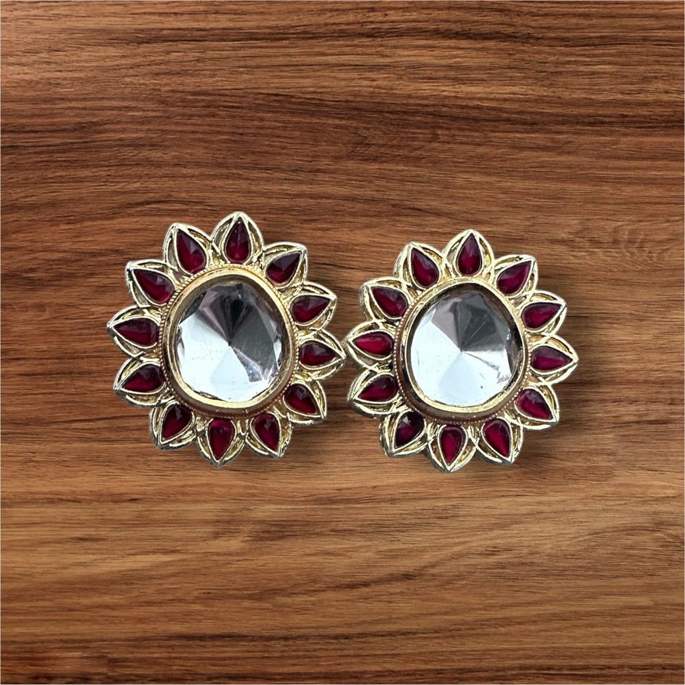 Elegant Gold and Red Floral Earrings